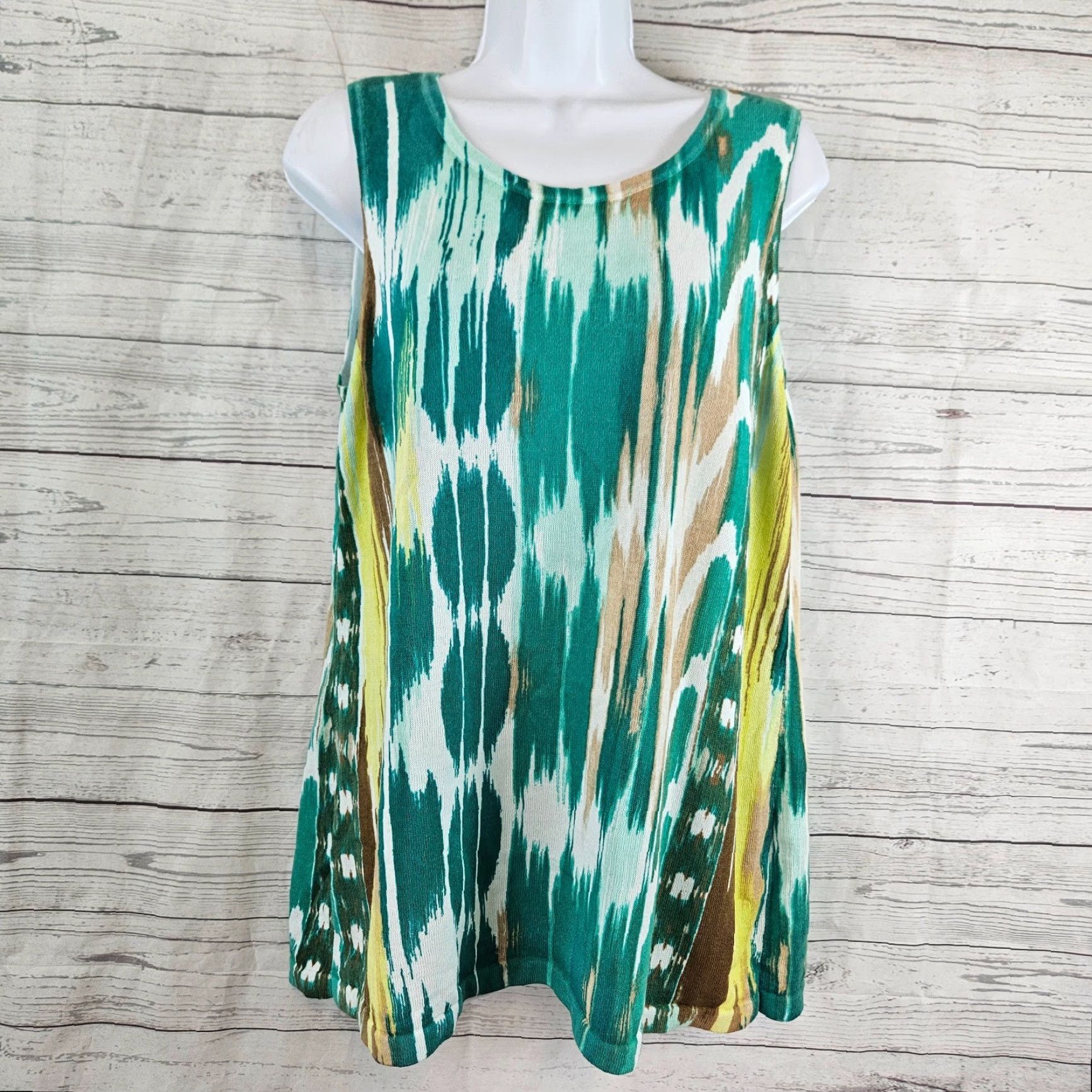 Vintage Chico's Womens Knit Tank Top Sz Large Green Yellow Cotton Blend Size L / US 10 / IT 46 - 2 Thumbnail