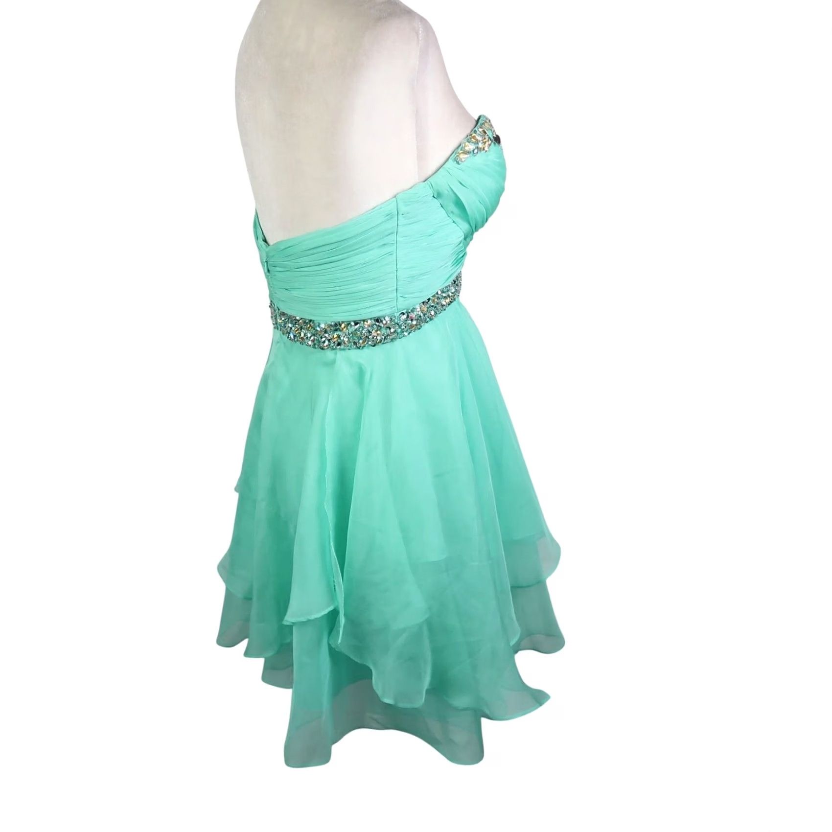 CO Samila & Co Ruffle Strapless Mini Prom Dress Aqua Green Jeweled 6 Size M / US 6-8 / IT 42-44 - 3 Thumbnail