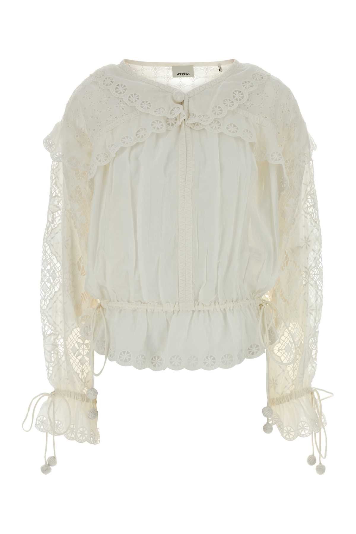 White Cotton Blend Nowana Blouse, Women's (Size M)