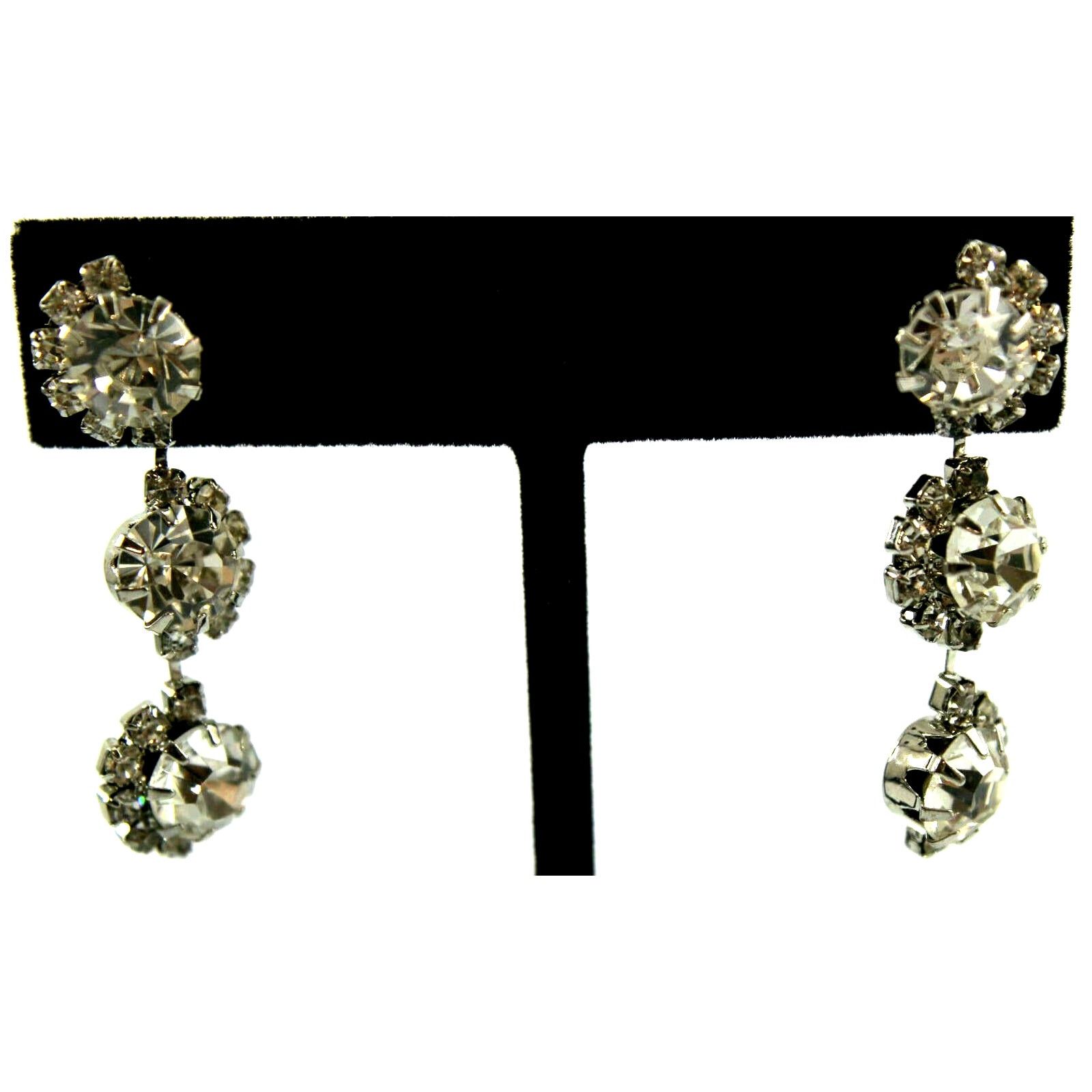 Other Round Rhinestone Dangle Earrings Accent Stones Silvertone Size ONE SIZE - 1 Thumbnail