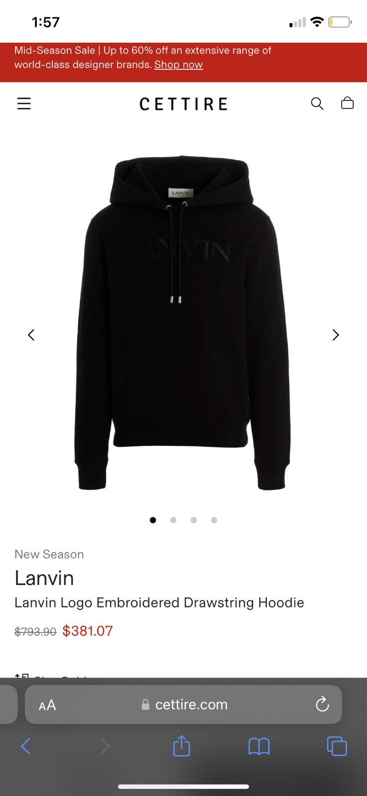 Lanvin Lanvin Logo Embroidered Drawstring Hoodie Size US XS / EU 42 / 0 - 7 Thumbnail
