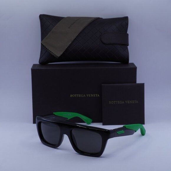 Bottega Veneta Bottega Veneta BV1232S 001 Sunglasses Black/Green Rectangle Size ONE SIZE - 1 Thumbnail