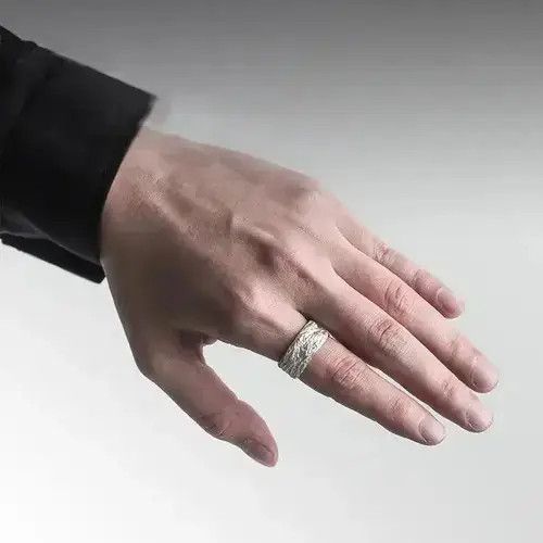 Jewelry x Sterling Silver Vintage Fault Stone Vein Index Finger Ring 925 Silver, Men's
