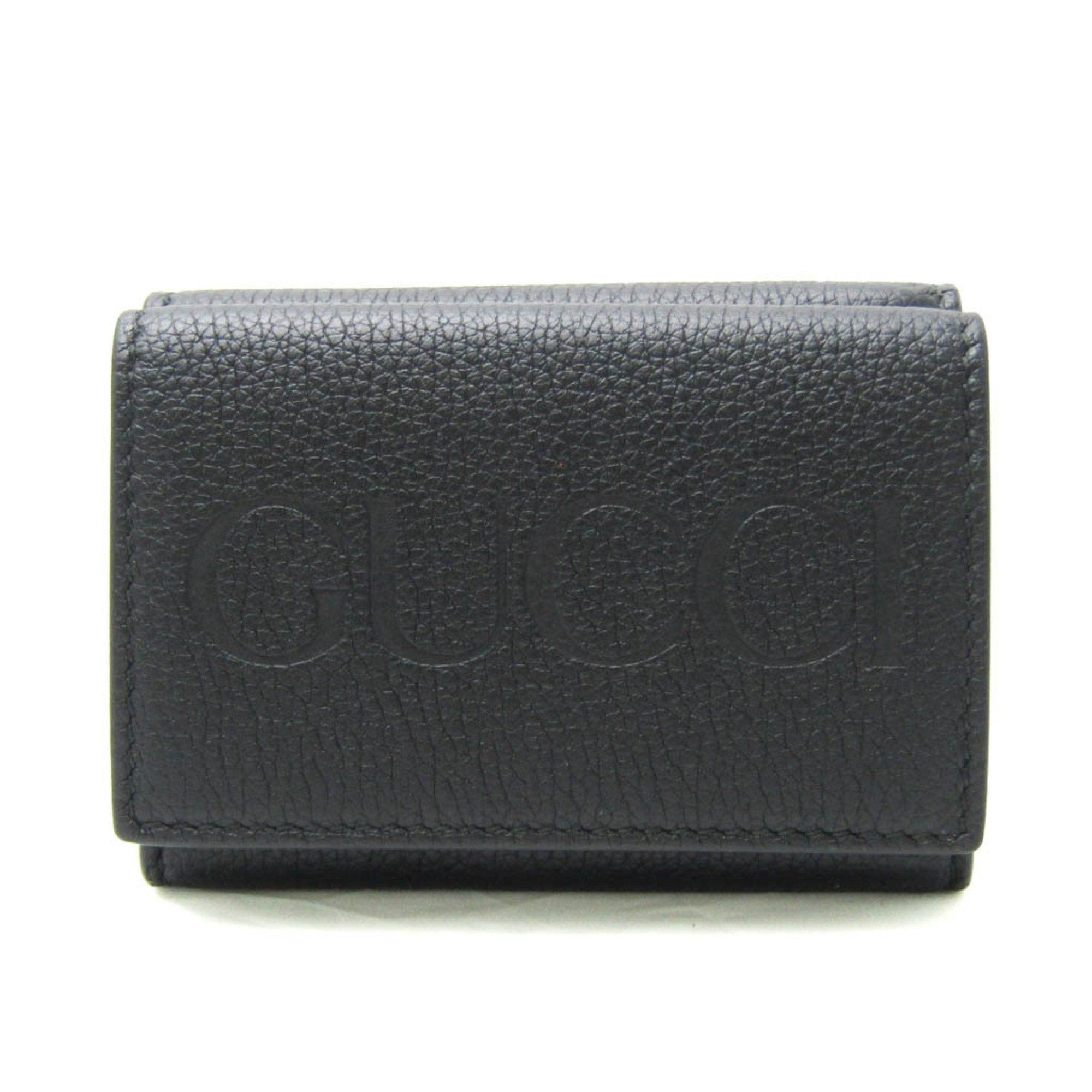 image of Gucci Logo Mini Wallet 736151 Women,men Leather Wallet [Tri-Fold] Black, Women's