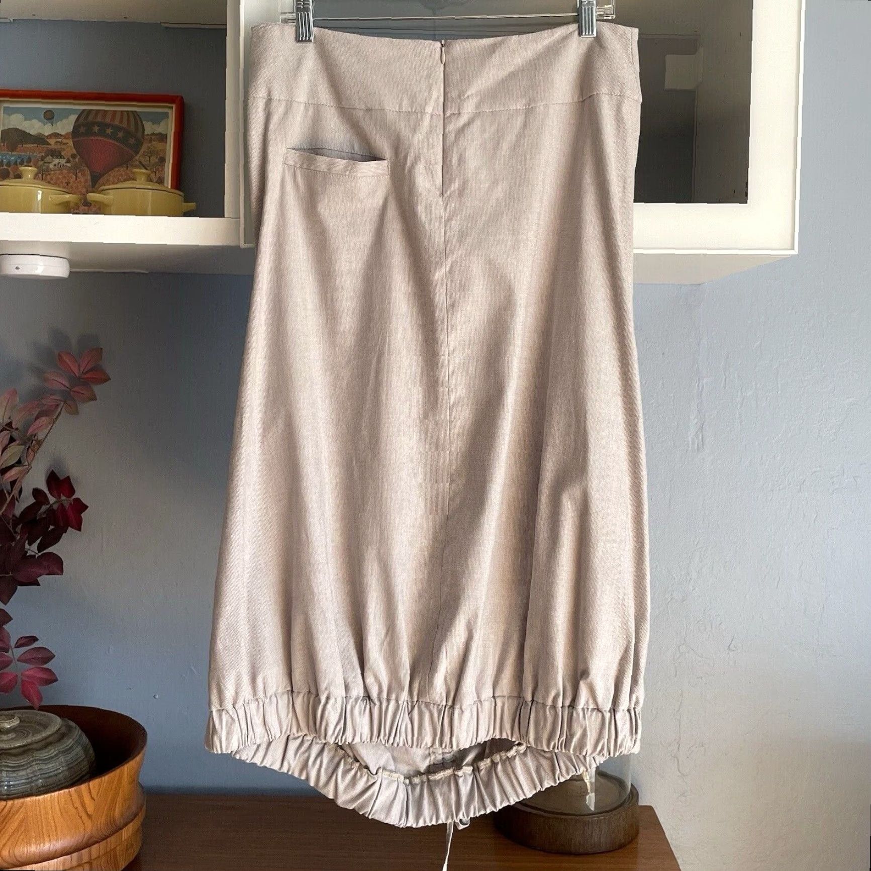 Vintage Ronen Chen Striped Midi Skirt Taupe Grey Cotton Stretch Lagenlook A-Line Women 8 Midi Size 30" / US 8 / IT 44 - 4 Thumbnail