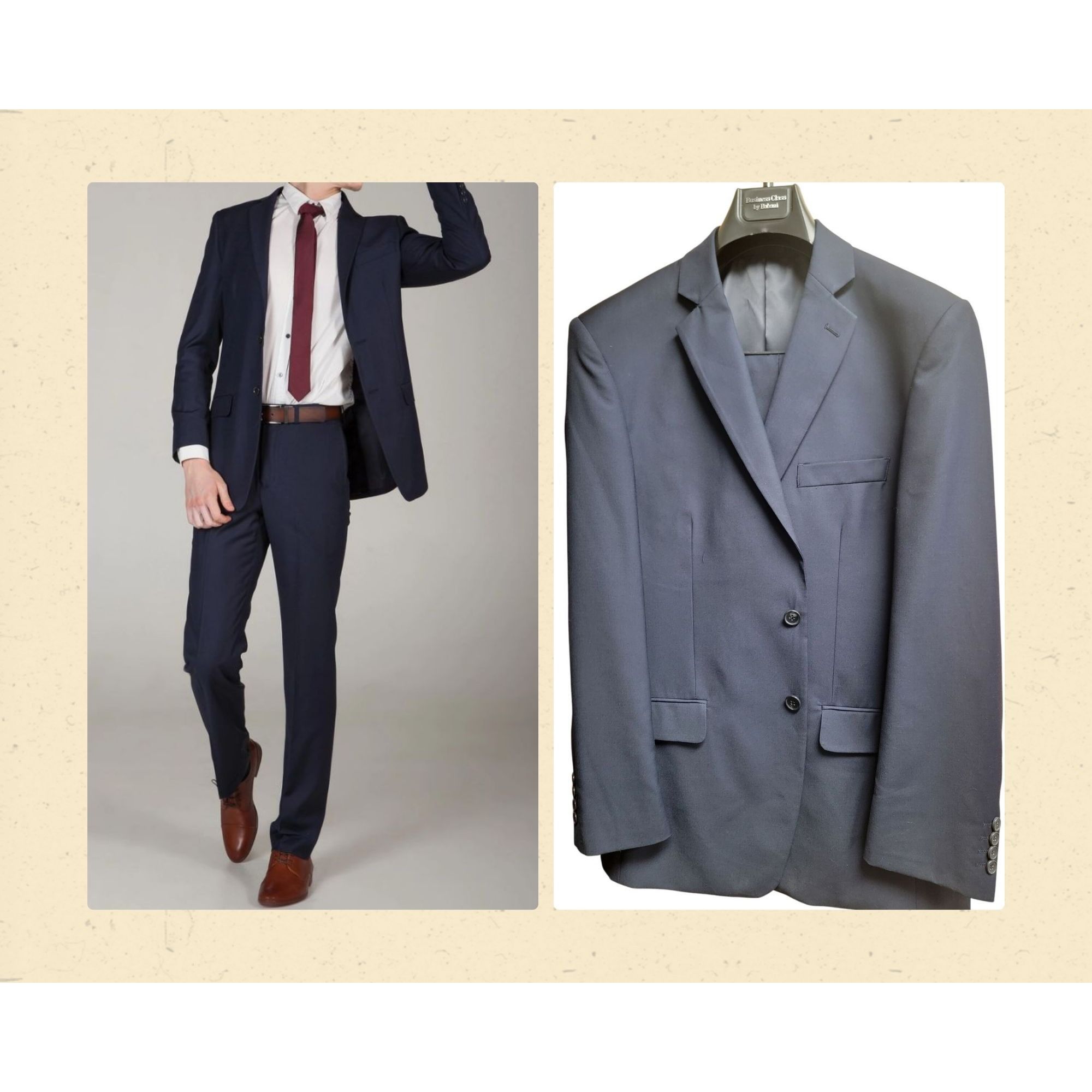 Other Mens Navy Blue Classic 2-Button Suit Polyester & Rayon Unhem Size 42R - 1 Thumbnail