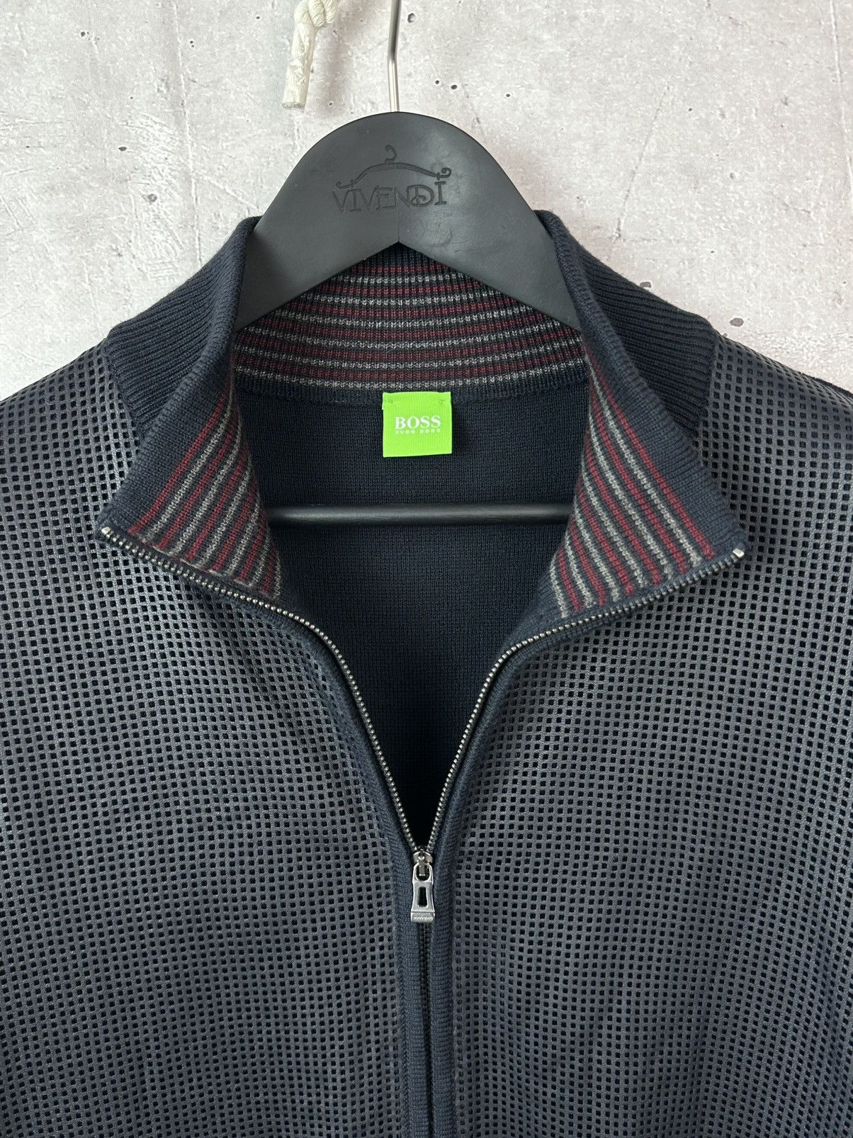 Hugo Boss Vintage Hugo Boss Leather-Wool Navy Blue Knit Bomber Jacket Size US XL / EU 56 / 4 - 3 Thumbnail