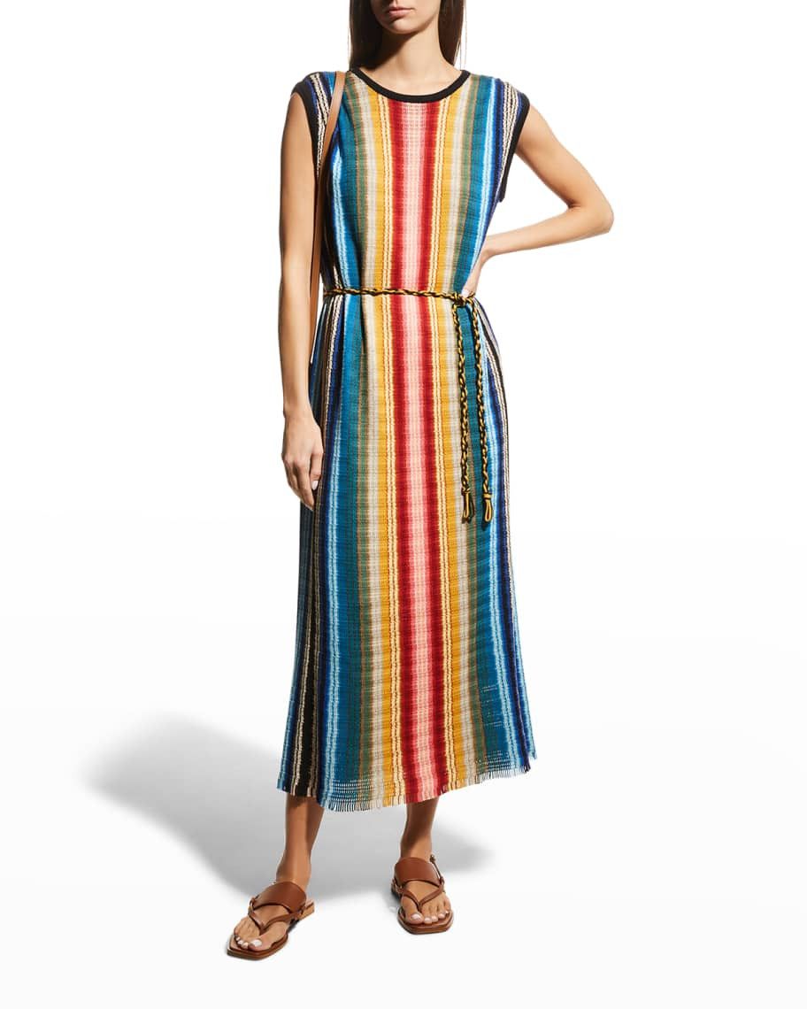 Loro Piana o1srvl11e0824 Cordoba Rainbow Midi Dress in Multicolor Size XL / US 12-14 / IT 48-50 - 4 Thumbnail