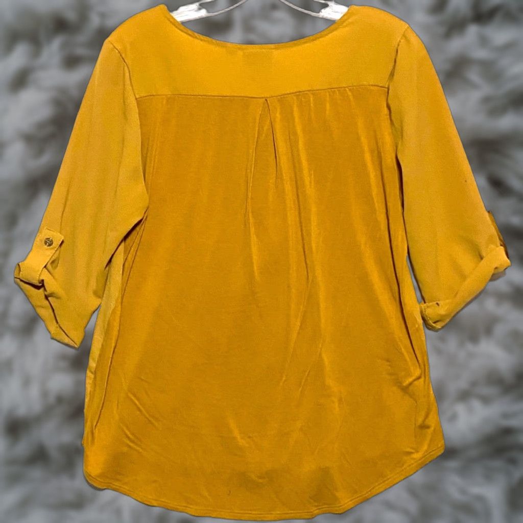 Vintage VINTAGE Janet Chung Mustard Yellow Blouse Top L Roll Tab Zip Neck Career Flowy Boho Fall Mens? Size L / US 10 / IT 46 - 1 Thumbnail