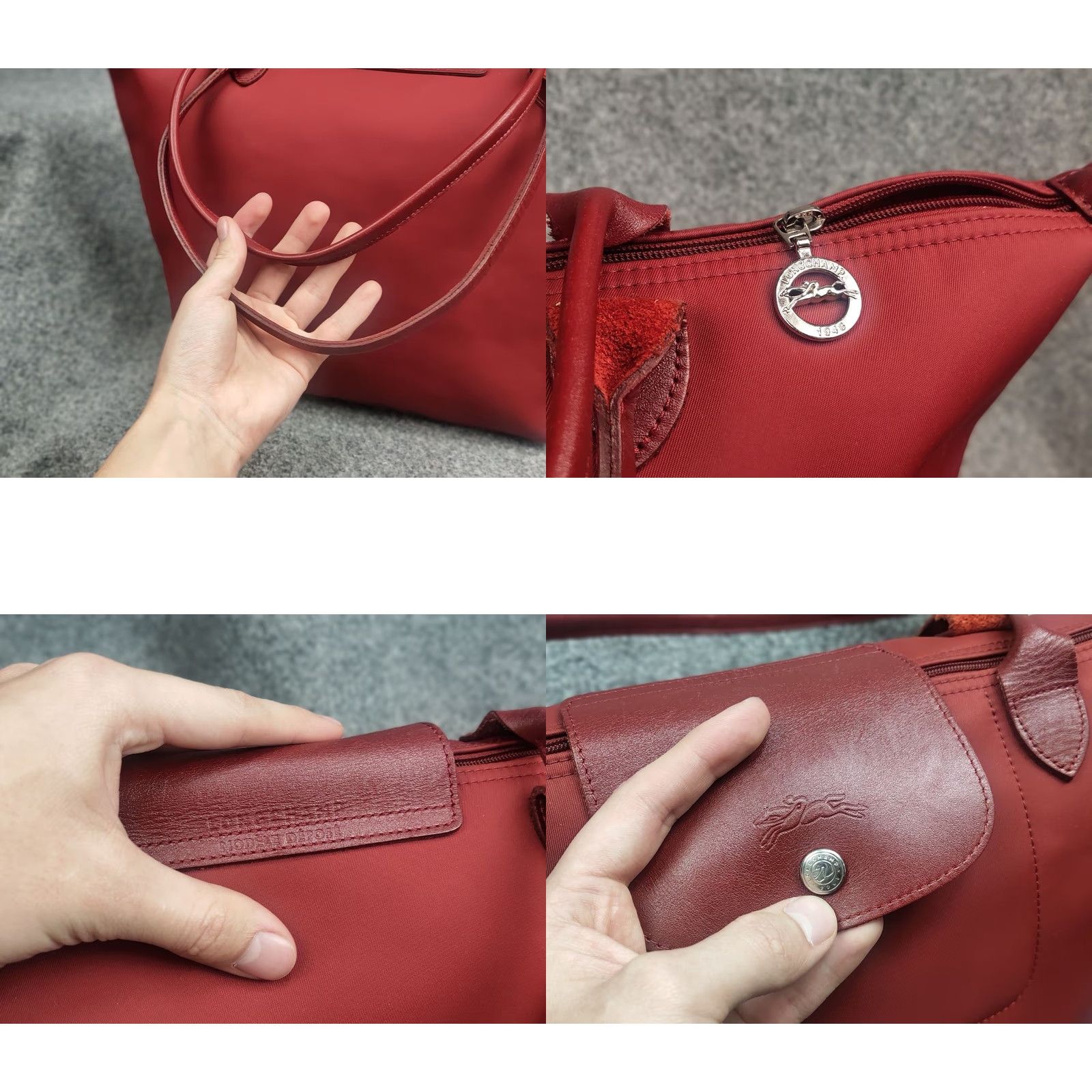 Longchamp VINTAGE Longchamp Le Pliage Néo wine red-colored nylon and leather tote bag Handbag Size ONE SIZE - 10 Thumbnail