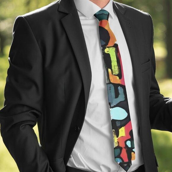 Handmade Modernist Tie Retro Designer Menswear Tie Necktie Mid Centur Size ONE SIZE - 2 Thumbnail