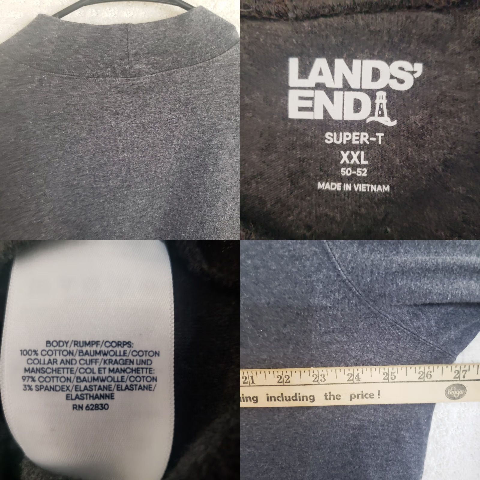 Lands' End Lands' End Men's Dark Charcoal Heather Super-T Mock Neck T-Shirt XXL Gray Mens Size US XXL / EU 58 / 5 - 8 Thumbnail