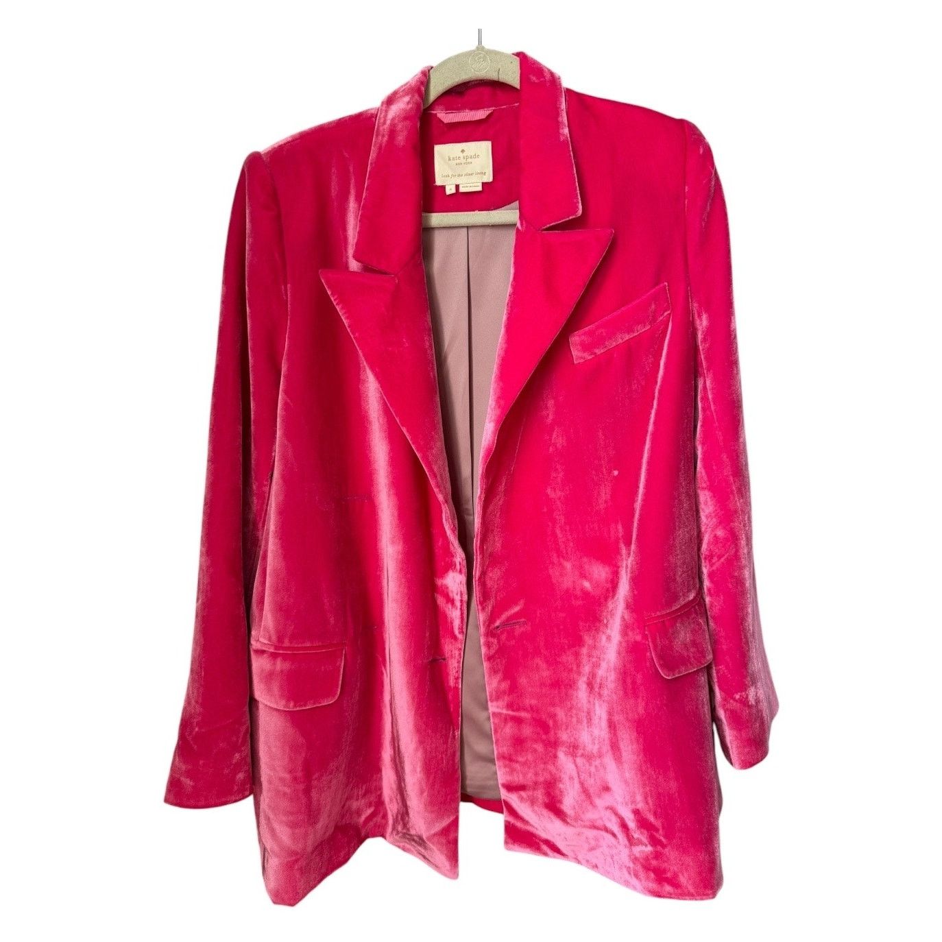 Kate Spade Kate Spade Pink Velvet Blazer open front barbiecore small Size S / US 4 / IT 40 - 1 Thumbnail