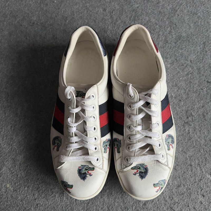 Gucci Gucci Ace Leather Wolf Emblem Low-Top Sneakers Size US 8.5 / EU 41-42 - 2 Thumbnail