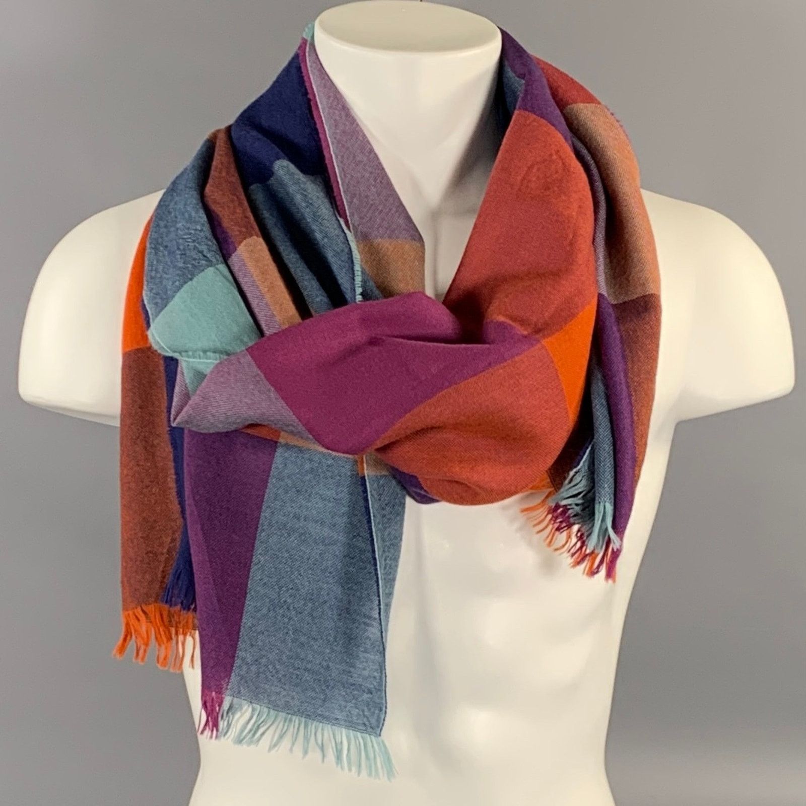 Other NO BRAND Blue Orange & Red Window Pane Scarves Size ONE SIZE - 1 Thumbnail