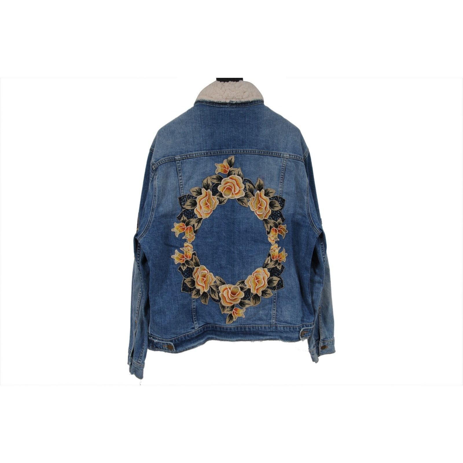 Oro Los Angeles Floral Embroidery Jean Denim Trucker Jacket Shearling Collar Size US L / EU 52-54 / 3 - 2 Thumbnail