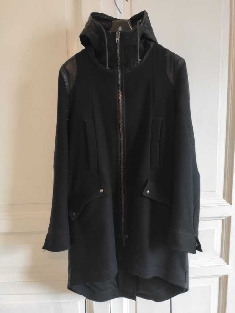 Isabel Benenato Wool & leather hooded coat.Like Rick Owens or Julius Size US M / EU 48-50 / 2 - 2 Thumbnail