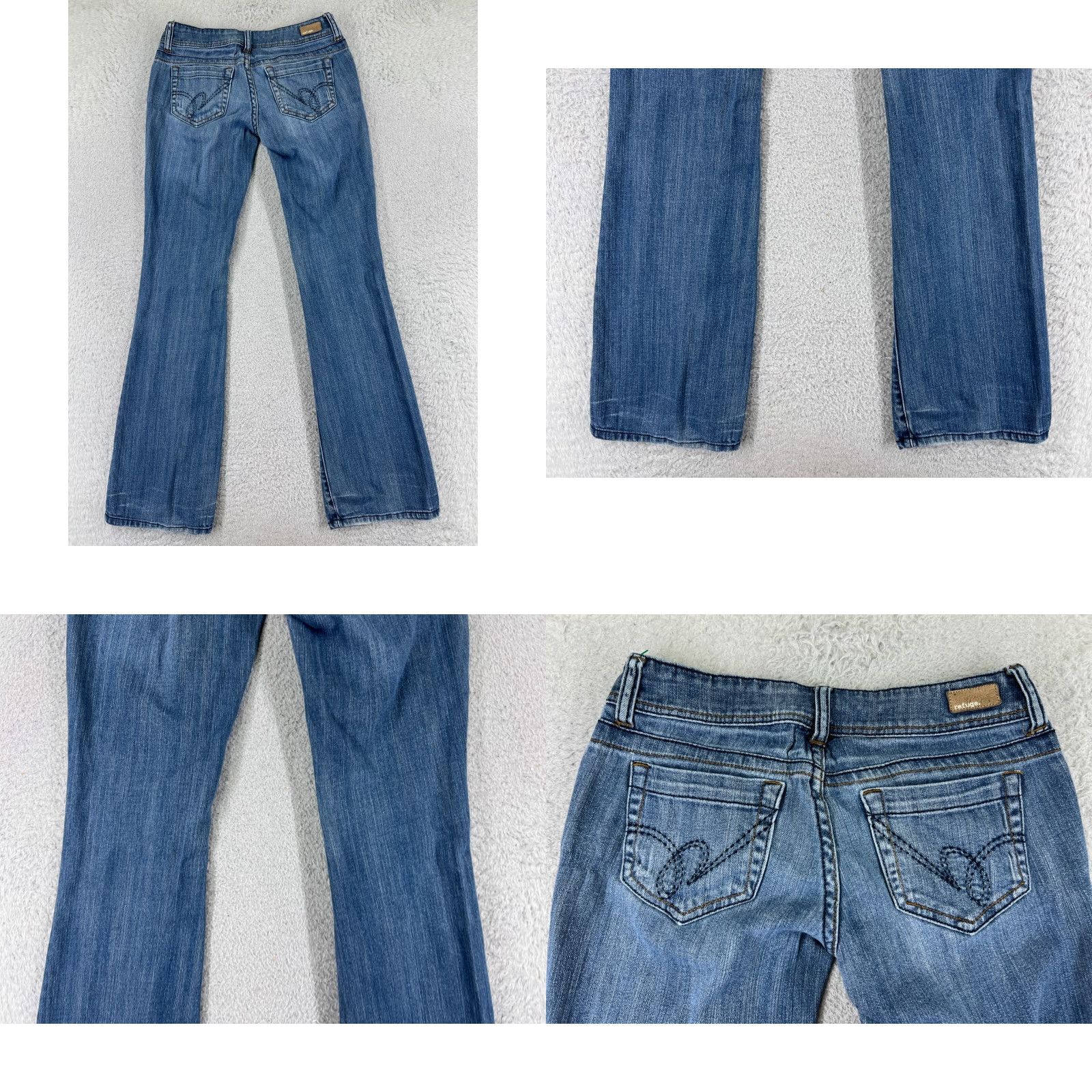 Denime Refuge Jeans Womens 3 Blue Denim Bootcut Flare Cotton 25x32 Denim Jeans Baggy Stretch Embroidered 5-Pocket solid Blue Ladies Size 26" / US 2 / IT 38 - 9 Thumbnail