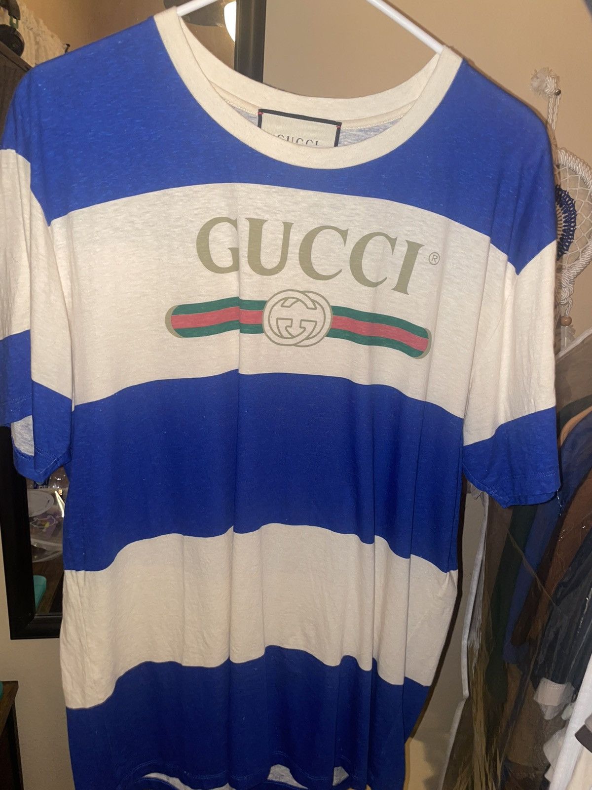 Gucci Gucci Blue White Wide Stripe T-Shirt Size US M / EU 48-50 / 2 - 1 Thumbnail