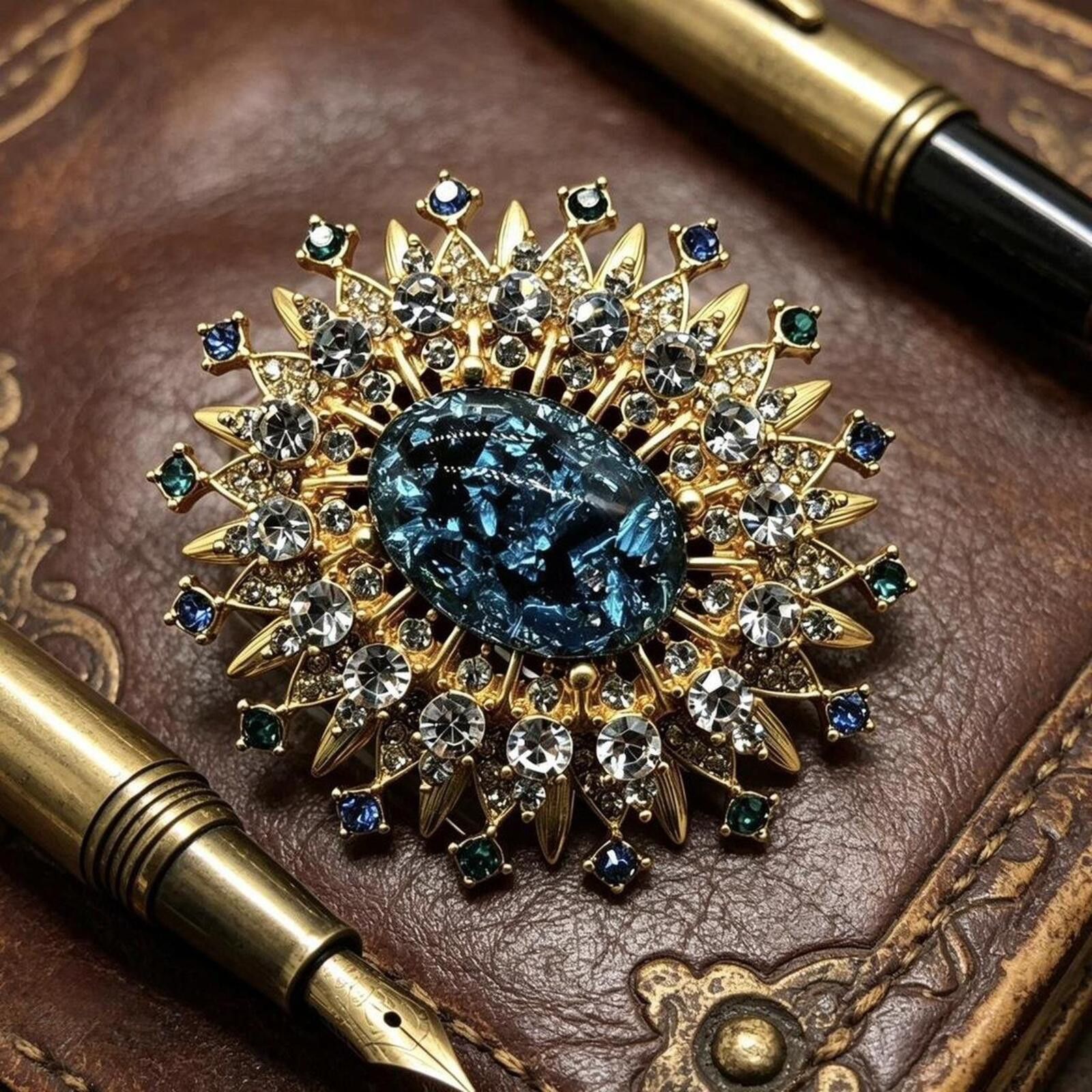 Other Royal Azure Sunburst Brooch – Vintage Gold & Crystal Size ONE SIZE - 5 Thumbnail