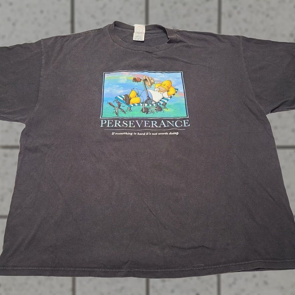 Vintage VINTAGE The Simpsons Homer Perseverance Comedy Black T-Shirt Men 2XL Regular Short Sleeve Graphic Print Cartoon Men Size US XXL / EU 58 / 5 - 1 Thumbnail