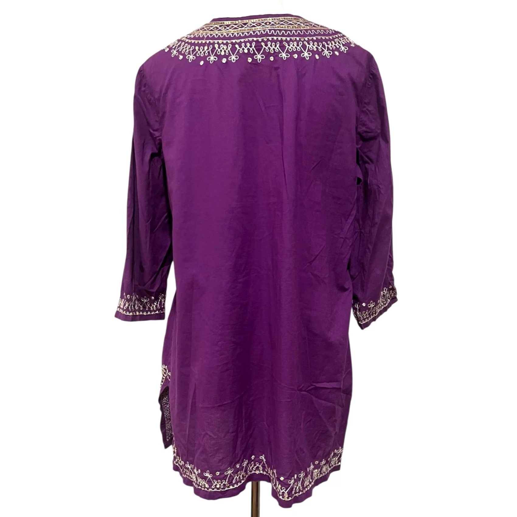 Vintage Chicos Womens L (2) Purple Embroidered Tunic Shirt Lightweight Cotton Blouse Side Slits Size L / US 10 / IT 46 - 5 Thumbnail