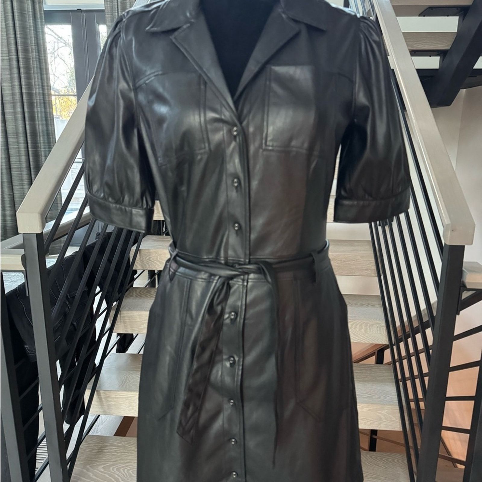 Paige New PAIGE Black Faux Leather Mini Dress size S Size S / US 4 / IT 40 - 8 Thumbnail