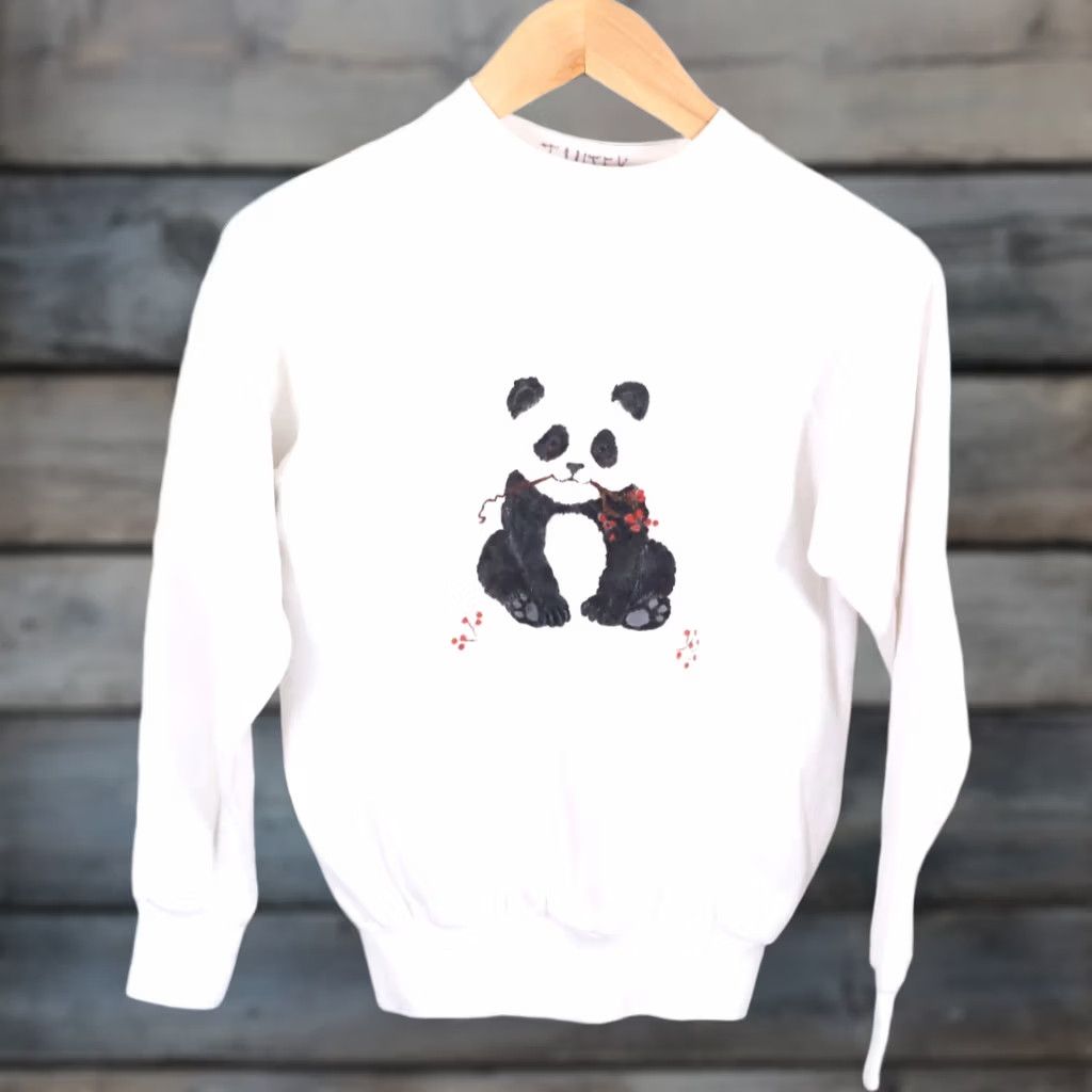 Vintage VINTAGE West Sweatshirt Women M White Raglan 80s Panda Print Pullover Crew Neck Lightweight Fleece Size M / US 6-8 / IT 42-44 - 1 Thumbnail