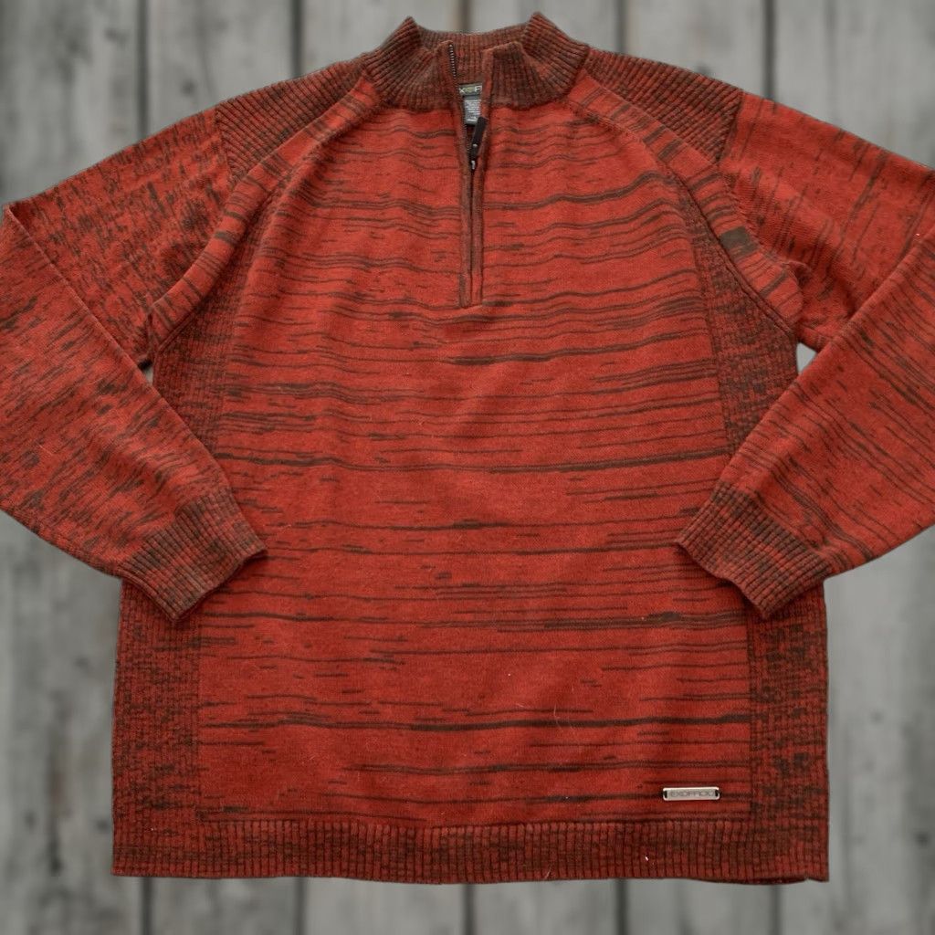 ExOfficio Exofficio Sweater Mens L 1/4 Zip Striped Rust Orange Lightweight Breathable Casual Travel Outdoor Modern Size US L / EU 52-54 / 3 - 1 Thumbnail