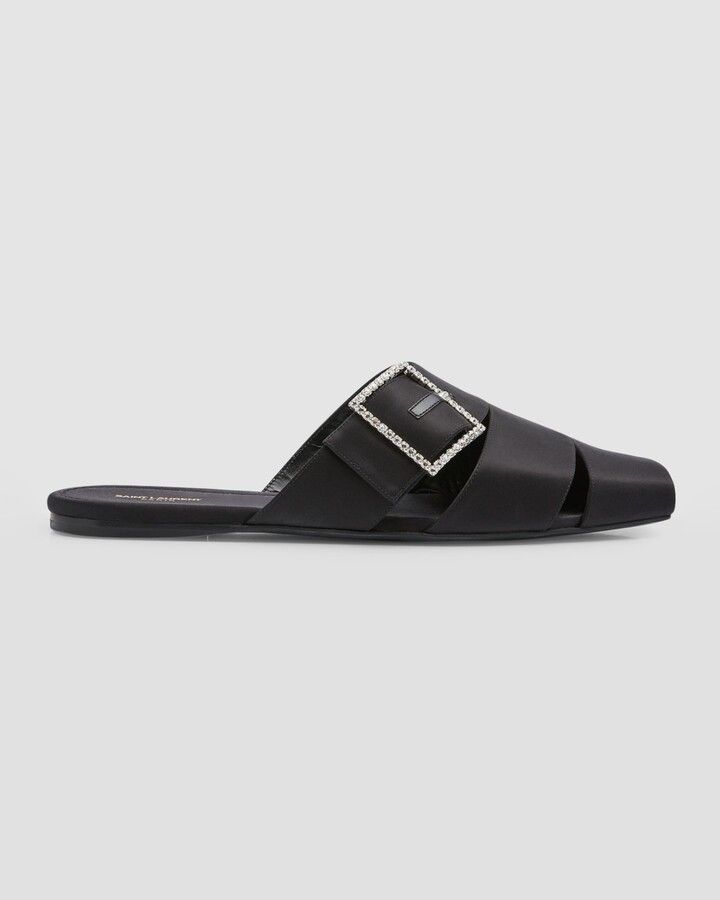 Saint Laurent Paris o1b1hav111224 Jacques Flat Mules in Crepe Satin in Black Size US 10.5 / EU 43-44 - 1 Thumbnail