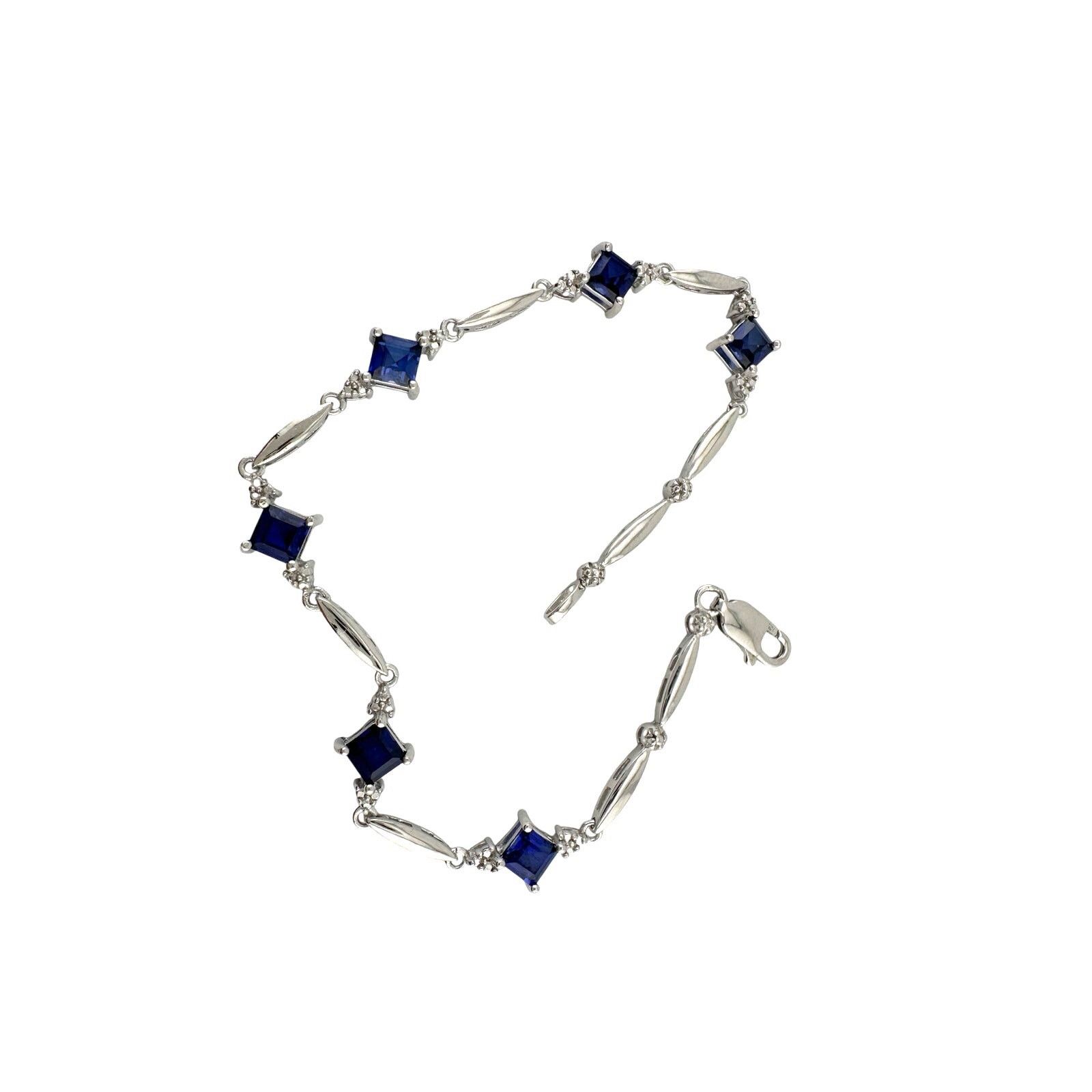 Other 3.10 Carat Lab Created Sapphire Bracelet with Diamond Accent Size ONE SIZE - 4 Thumbnail