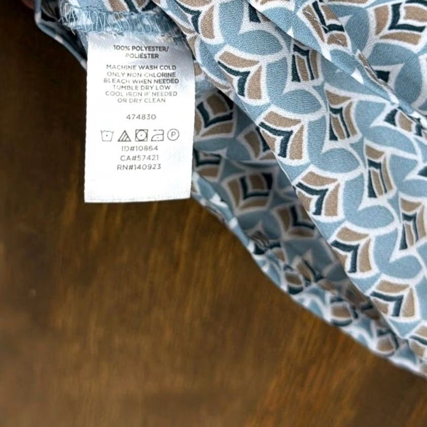 Loft VINTAGE LOFT Outlet Womens Blouse Blue Brown Geometric Pleated Scoop Neck Sleeveless M Size M / US 6-8 / IT 42-44 - 5 Thumbnail