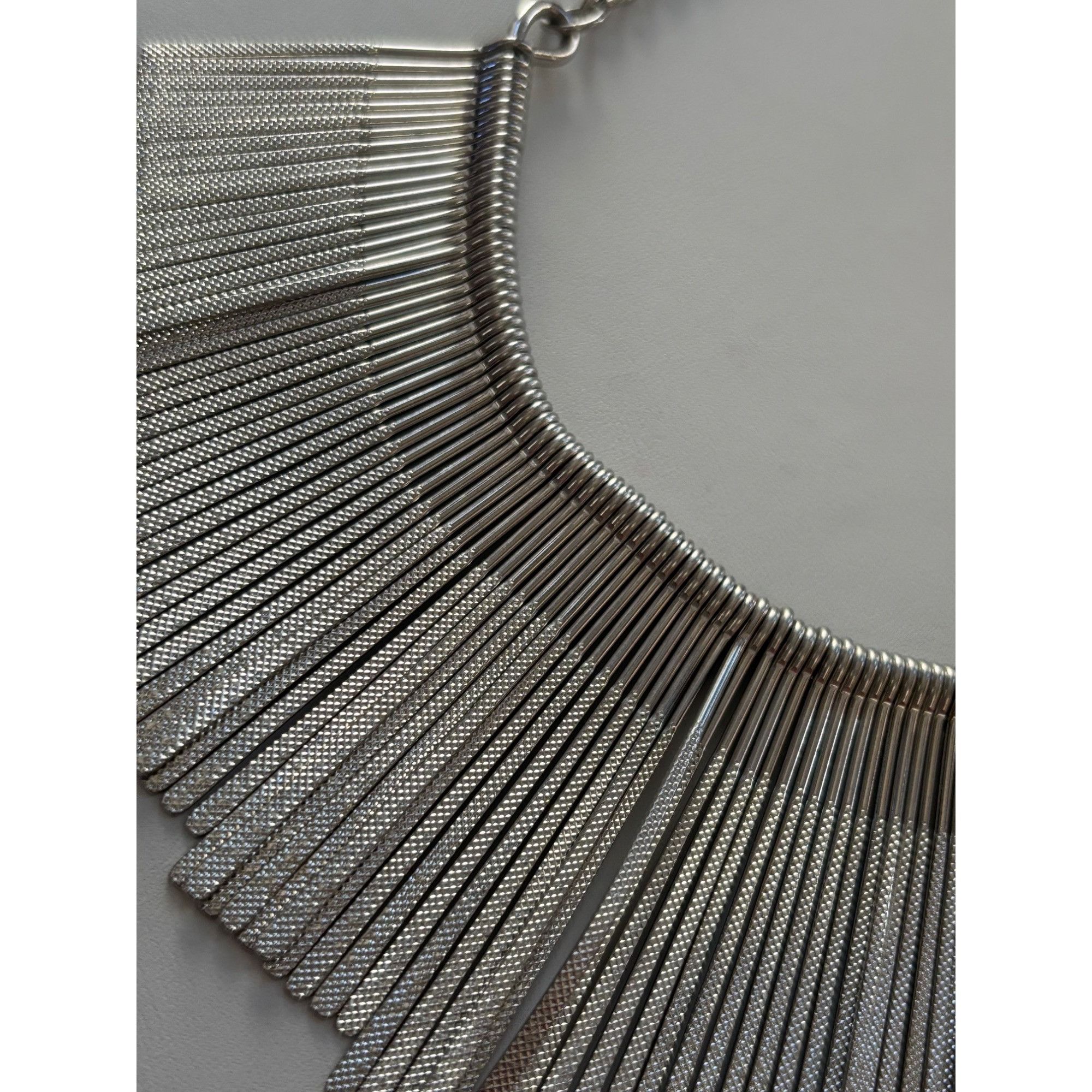 Other Silver Fringe Statement Necklace With Adjustable Chain & Lob Size ONE SIZE - 4 Thumbnail