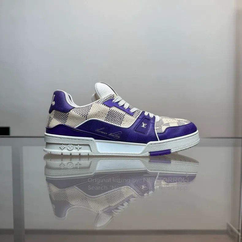 Louis Vuitton Louis Vuitton Trainer white and purple checkerboard shoes Size US 8.5 / EU 41-42 - 3 Thumbnail