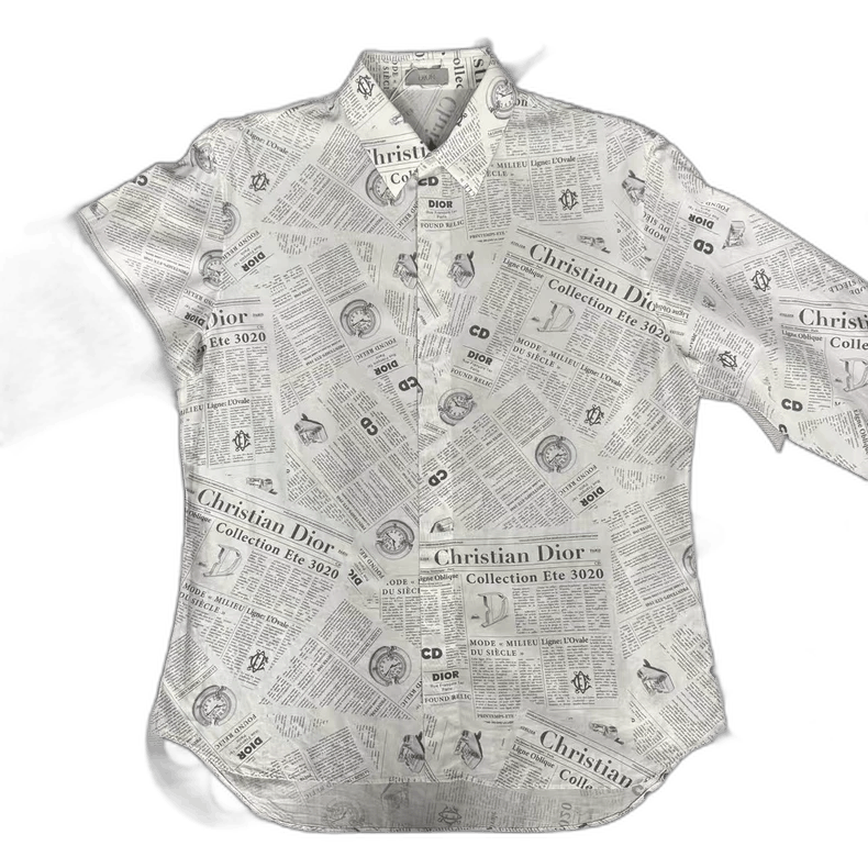 Dior Dior Newspaper Print Long Sleeve Shirt-2506 Size US L / EU 52-54 / 3 - 1 Thumbnail