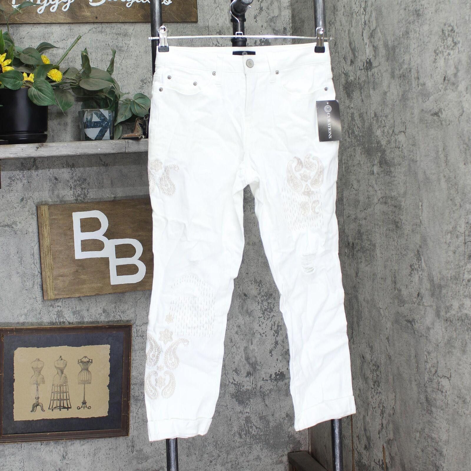 Other Curations Patch Boyfriend Rolled Cuff Jeans 602648 White 4 Size 27" / US 4 / IT 40 - 1 Thumbnail