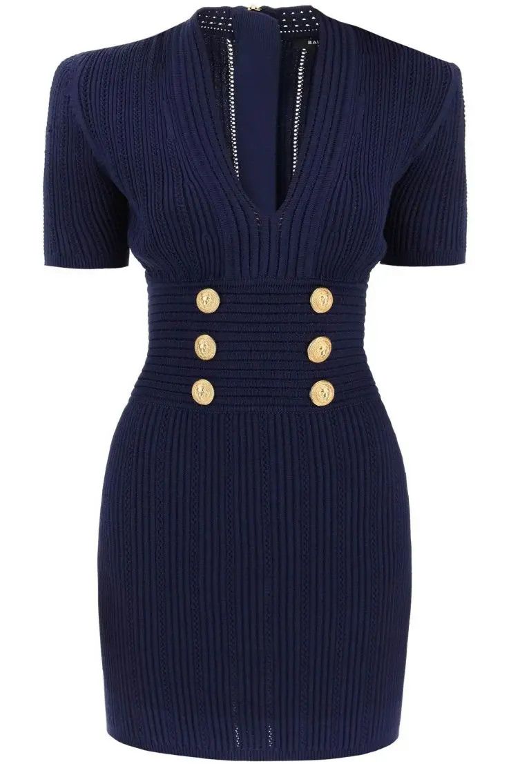 image of Balmain O1S22I1N0424 Knit Minidress In Blue, Women's (Size Small)