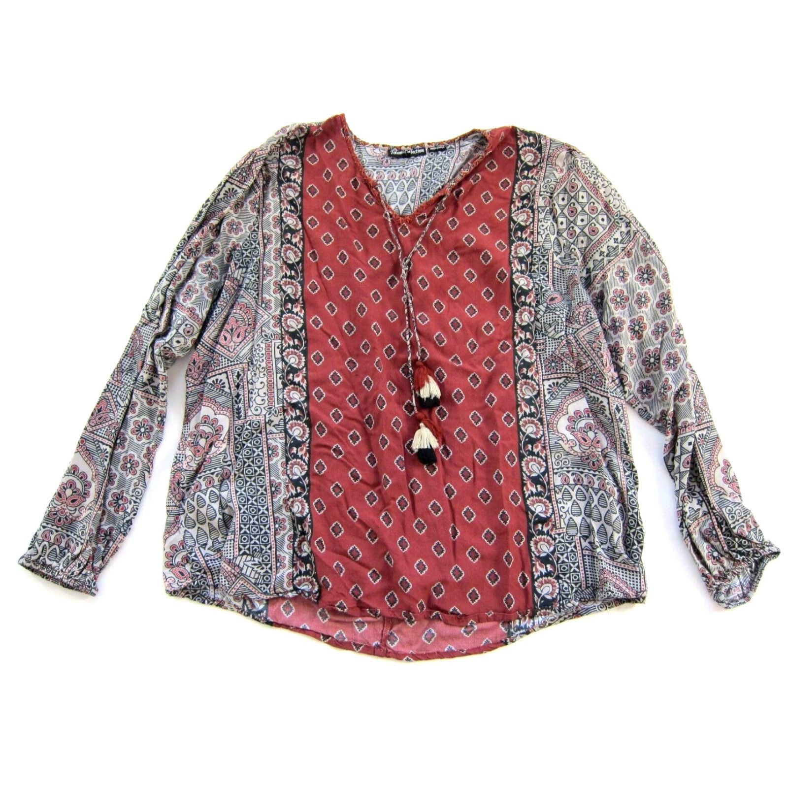 Vintage Tolani Collection Blouse Long Sleeve Peasant L Tolani Collection Red Blouse 100% Rayon Womens Summer Fall Spring Winter Size L / US 10 / IT 46 - 2 Thumbnail