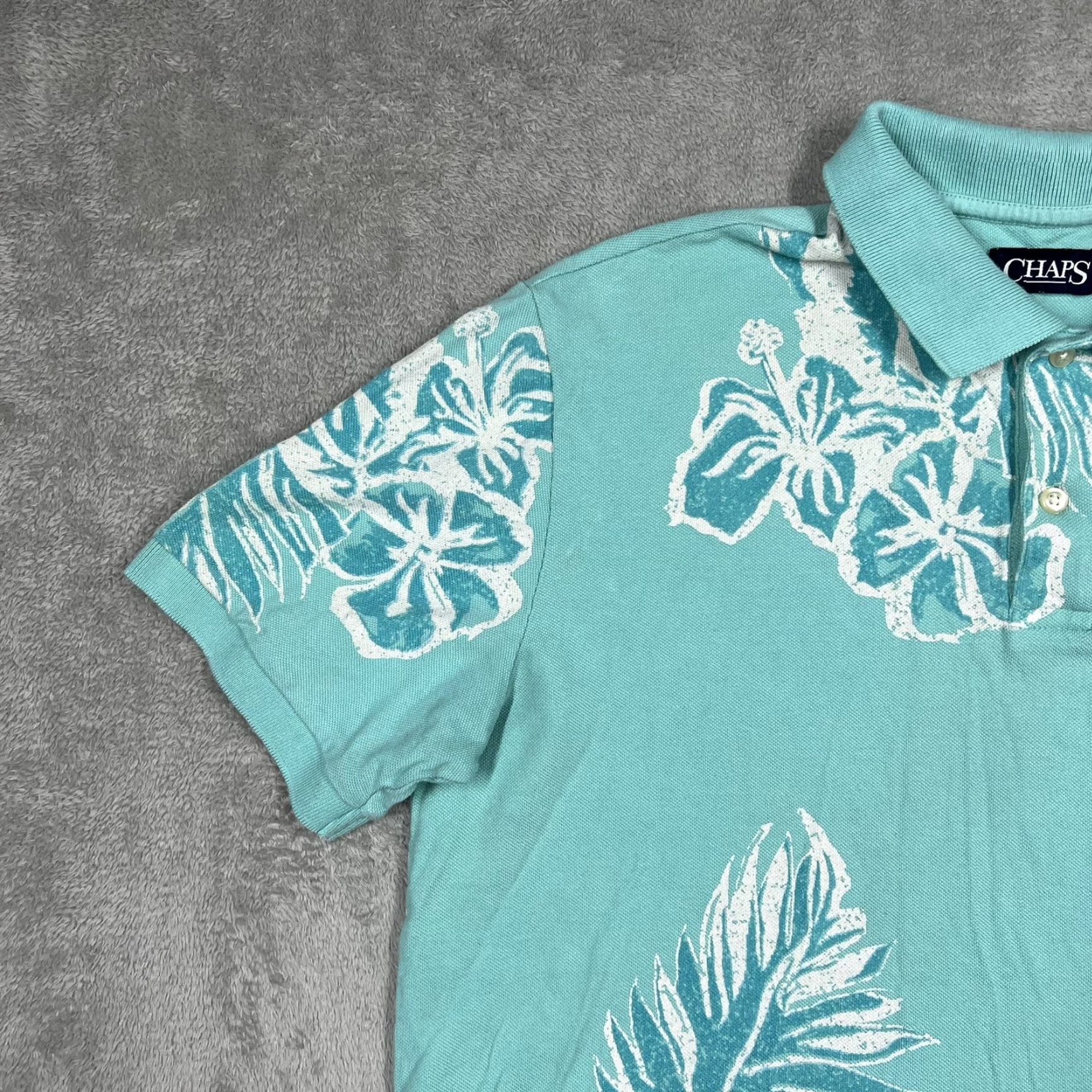 Chaps Chaps Polo Shirt Men Medium Aqua Blue Floral Print Short Sleeve EUC Size US M / EU 48-50 / 2 - 3 Thumbnail