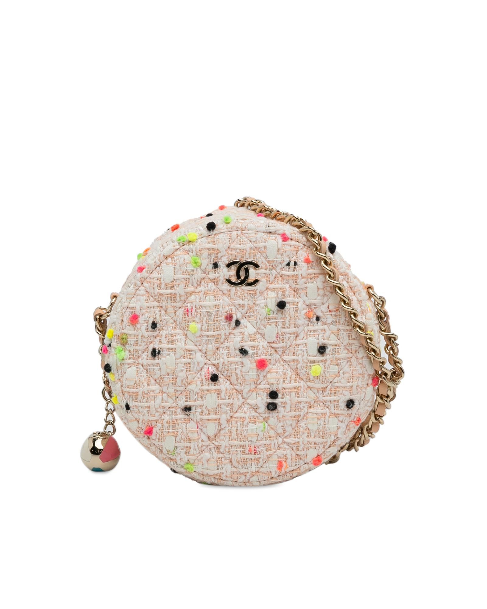 image of Chanel Quilted Tweed Crossbody Bag With Leather-Woven Chain Strap in Brown, Women's