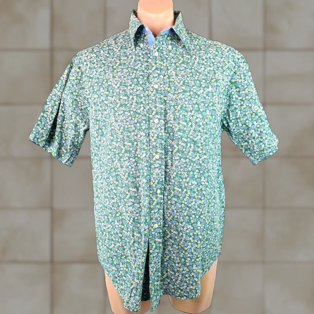 VINTAGE Tommy Hilfiger Mens Button-Up Shirt Floral All Over Print Multicolor 100% Cotton Short Sleeve Collared Button-Down Regular Fit M