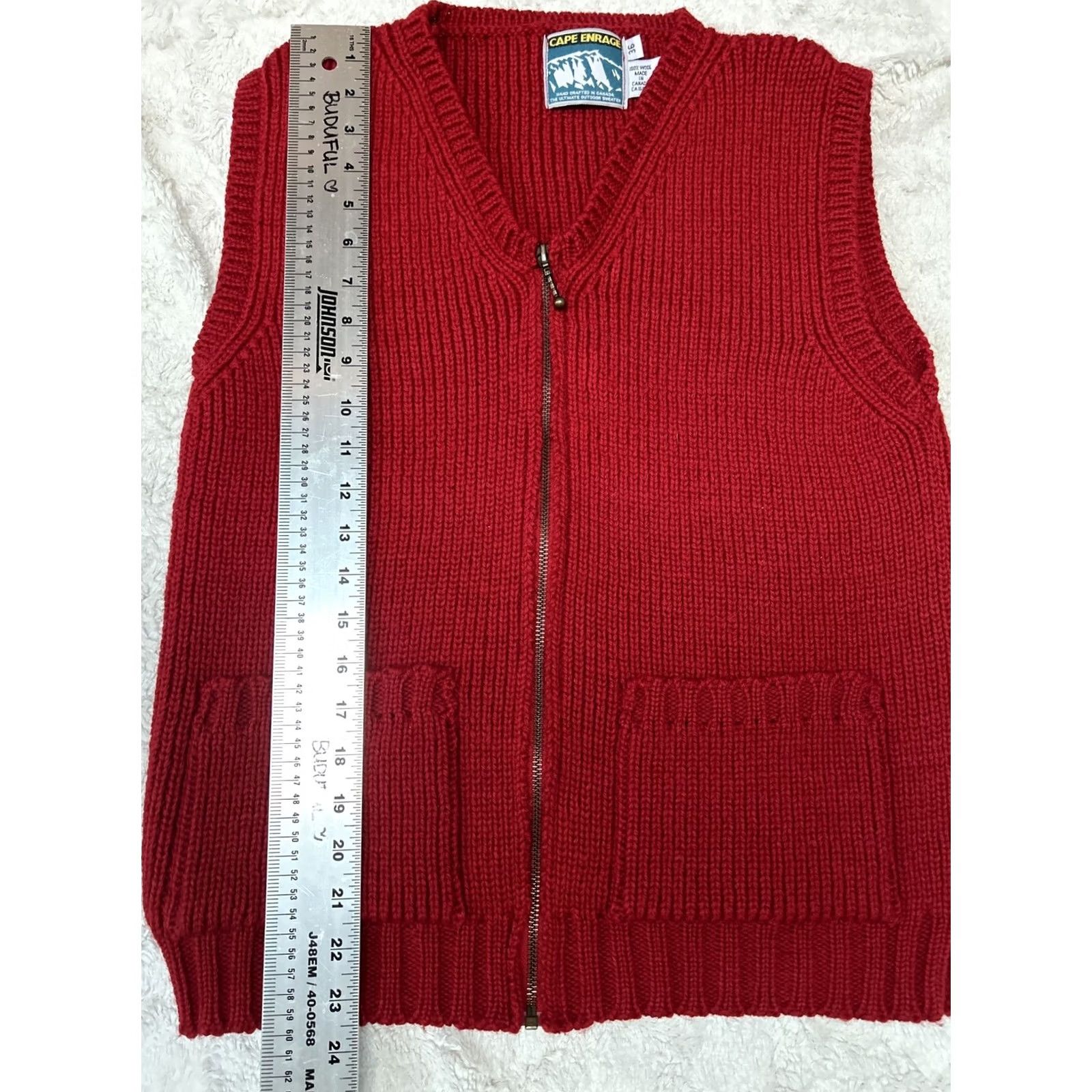 Vintage Cape Enrage Womens Zip Front 100% Wool Knit Vest Red Pockets Sleeveless V-Neck 36 Cap Sleeve Knit Vest Casual Mens Womens Size XS / US 0-2 / IT 36-38 - 6 Thumbnail