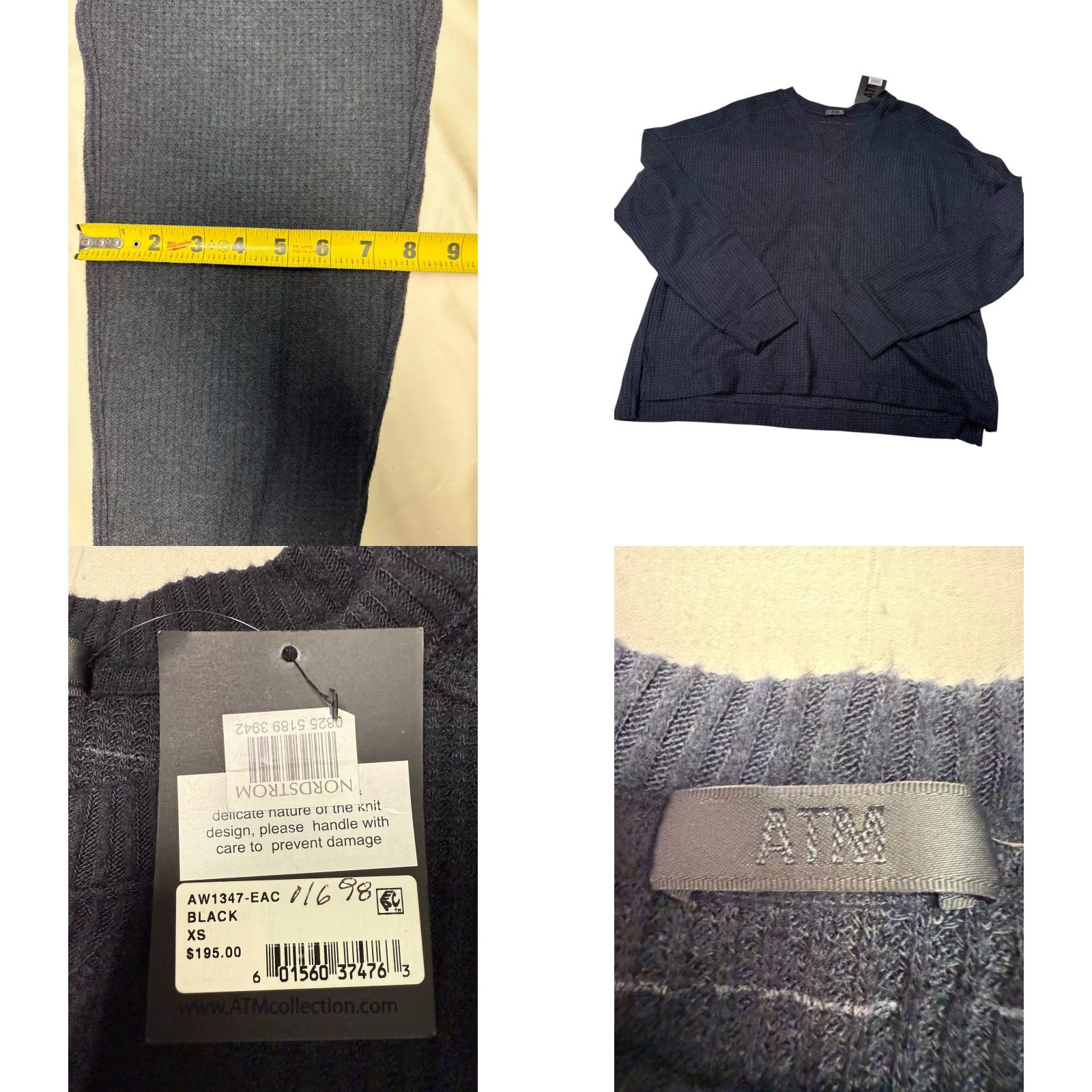 ATM Anthony Thomas Melillo ATM Anthony Thomas Melillo Waffle Knit Lounge Set Black XS - Pants & Top, 2 Piece, Women, Long Sleeve, Drawstring, Casual Winter/Fall Knit Outfit Size XS / US 0-2 / IT 36-38 - 8 Thumbnail