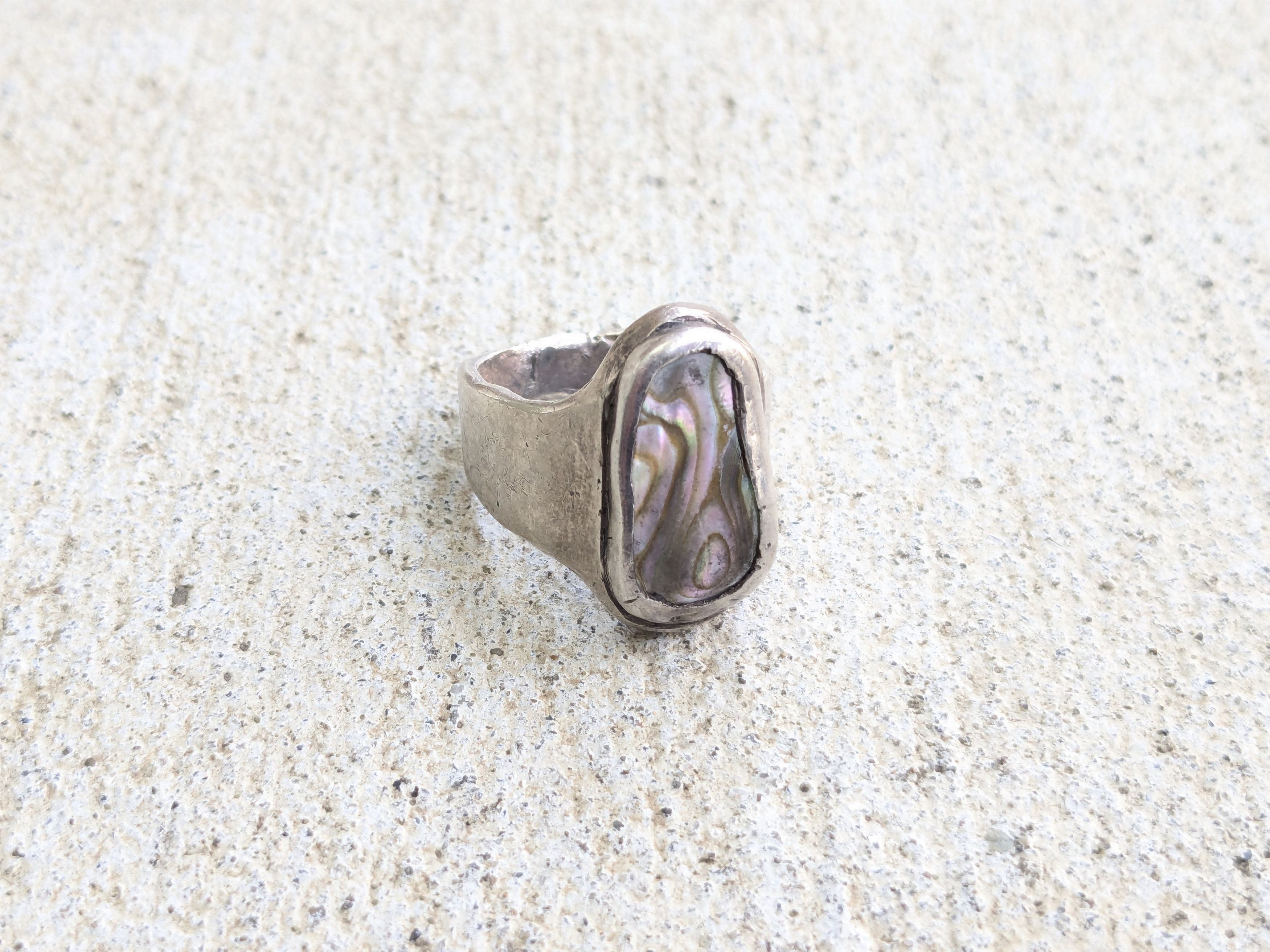 Vintage Vintage Sterling Silver Ring Abalone 9.25 Abstract Modern Size ONE SIZE - 1 Thumbnail
