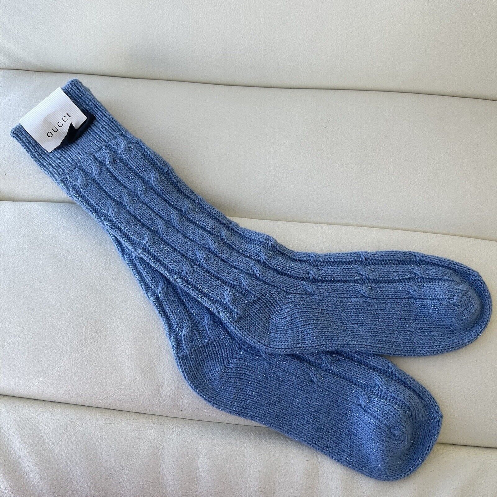 Gucci NWT Gucci Cable Knit Threaded Socks with Blue Lamé crafted i Size ONE SIZE - 1 Thumbnail