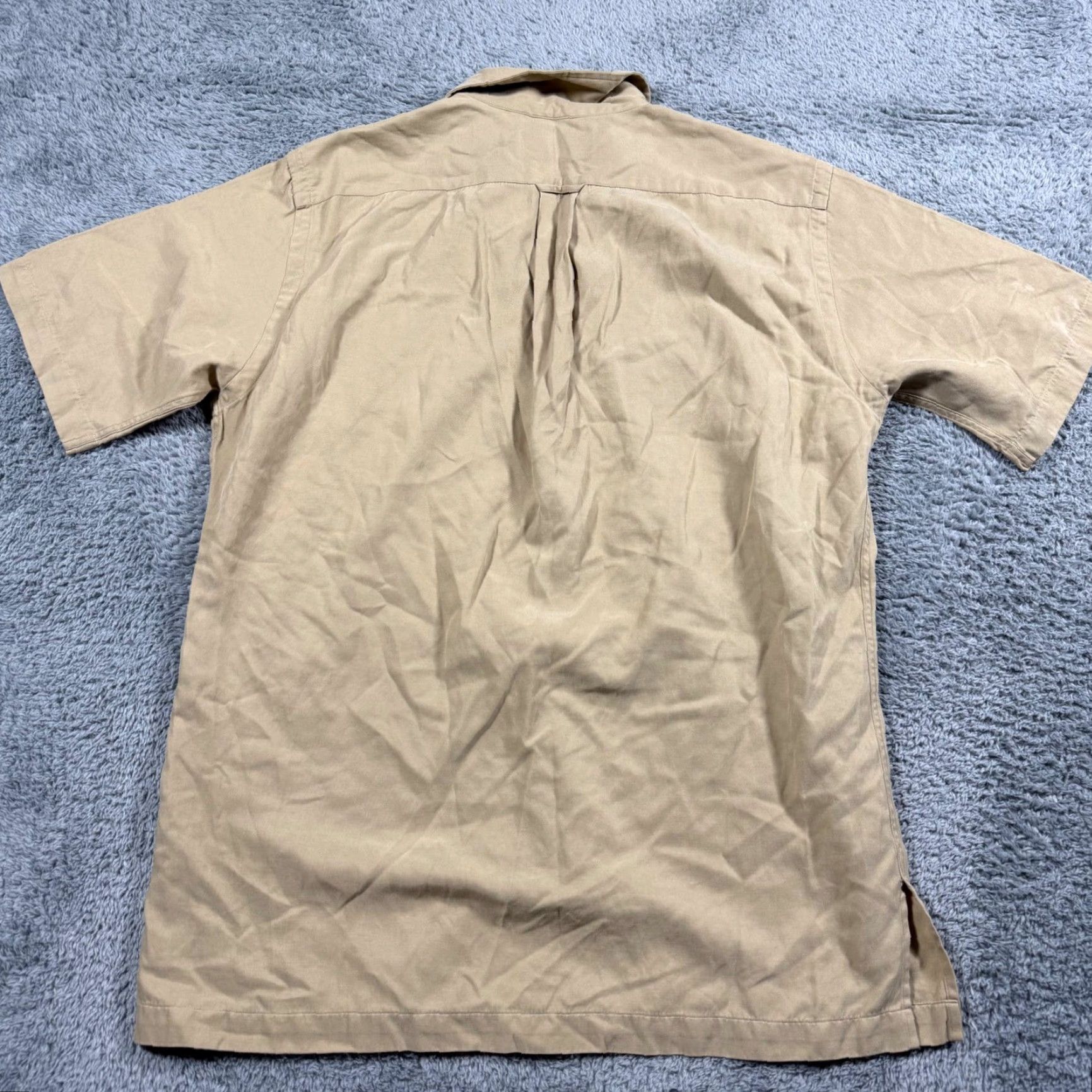VINTAGE Polo Ralph Lauren Caldwell Camp Shirt Silk Cotton Beige 