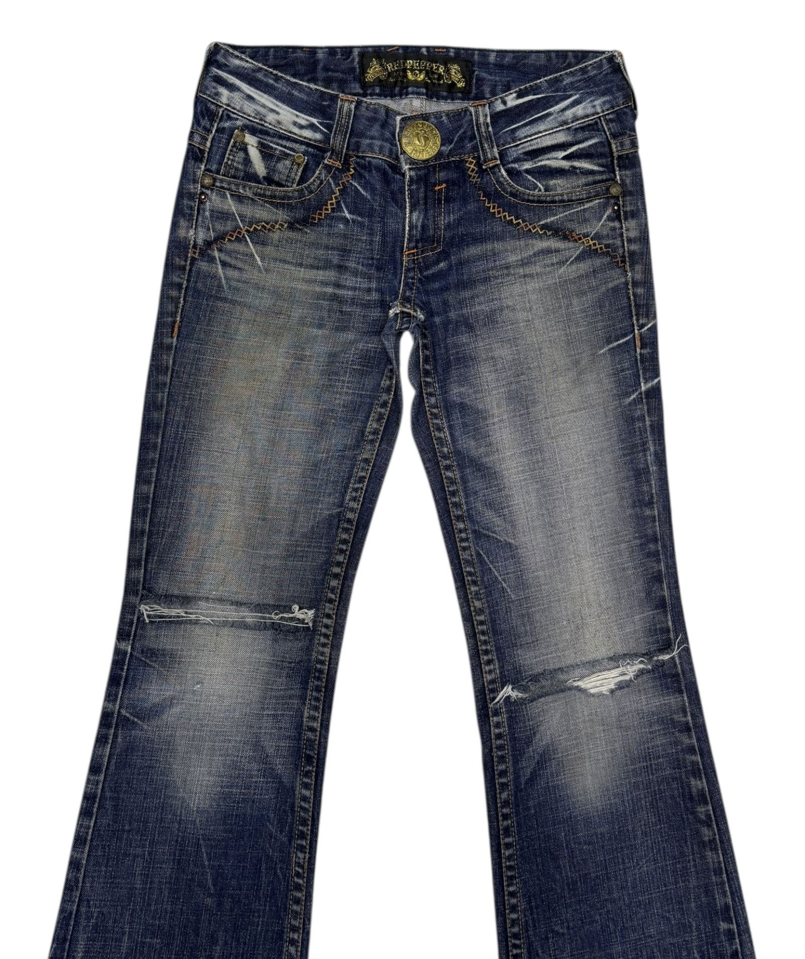 Hysteric Glamour × If Six Was Nine × Le Grande Bleu (L.G.B.) Vintage RED PEPPER Bootcut Flare Distressed Denim Jean Size 29" - 4 Thumbnail