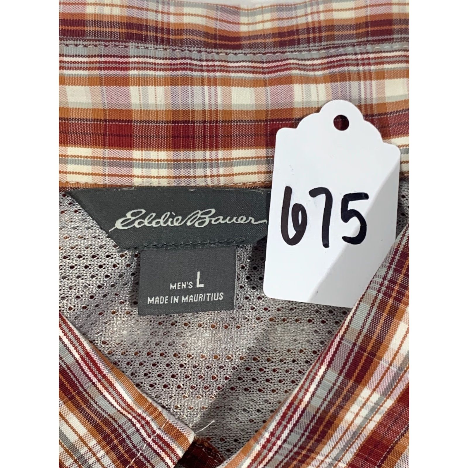 Eddie Bauer Eddie Bauer Men's Button-Up Short Sleeve Plaid Shirt Red White Orange #675 Large Size US L / EU 52-54 / 3 - 8 Thumbnail