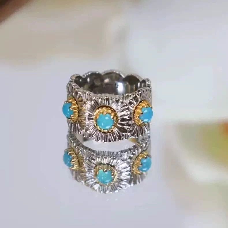 VIBE Daisy Silver Inlaid turquoise Ring Vintage Rings🔥🔥🔥 Size ONE SIZE - 5 Thumbnail