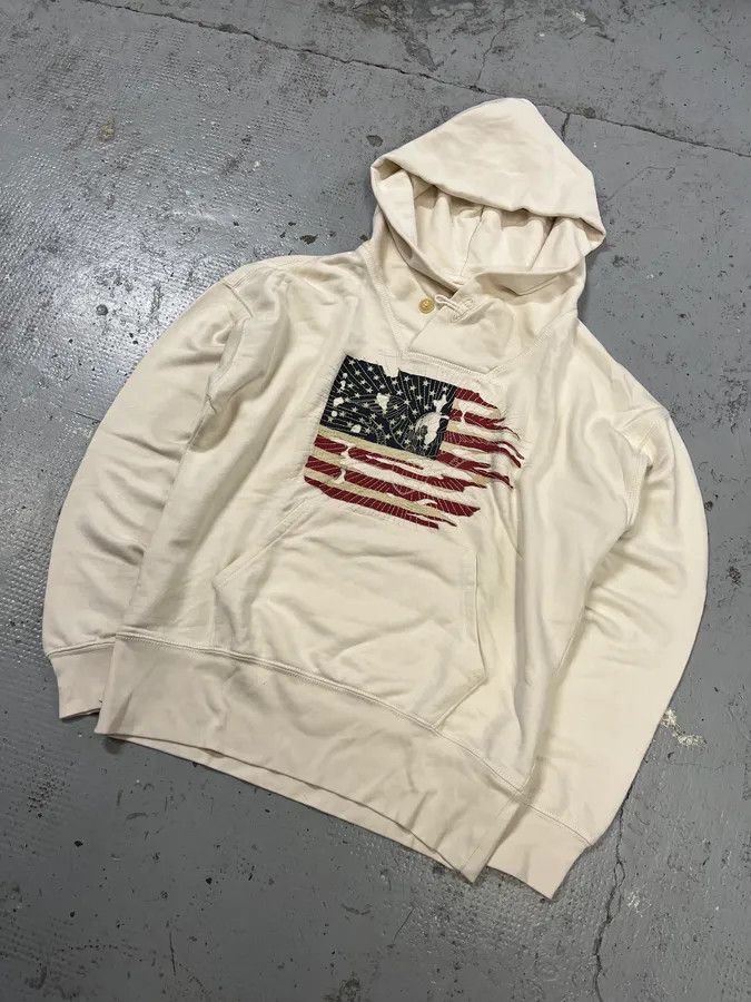 Polo Ralph Lauren Ralph Lauren Denim & Supply Cream Embroidered US Flag Hoodie Size US M / EU 48-50 / 2 - 4 Thumbnail